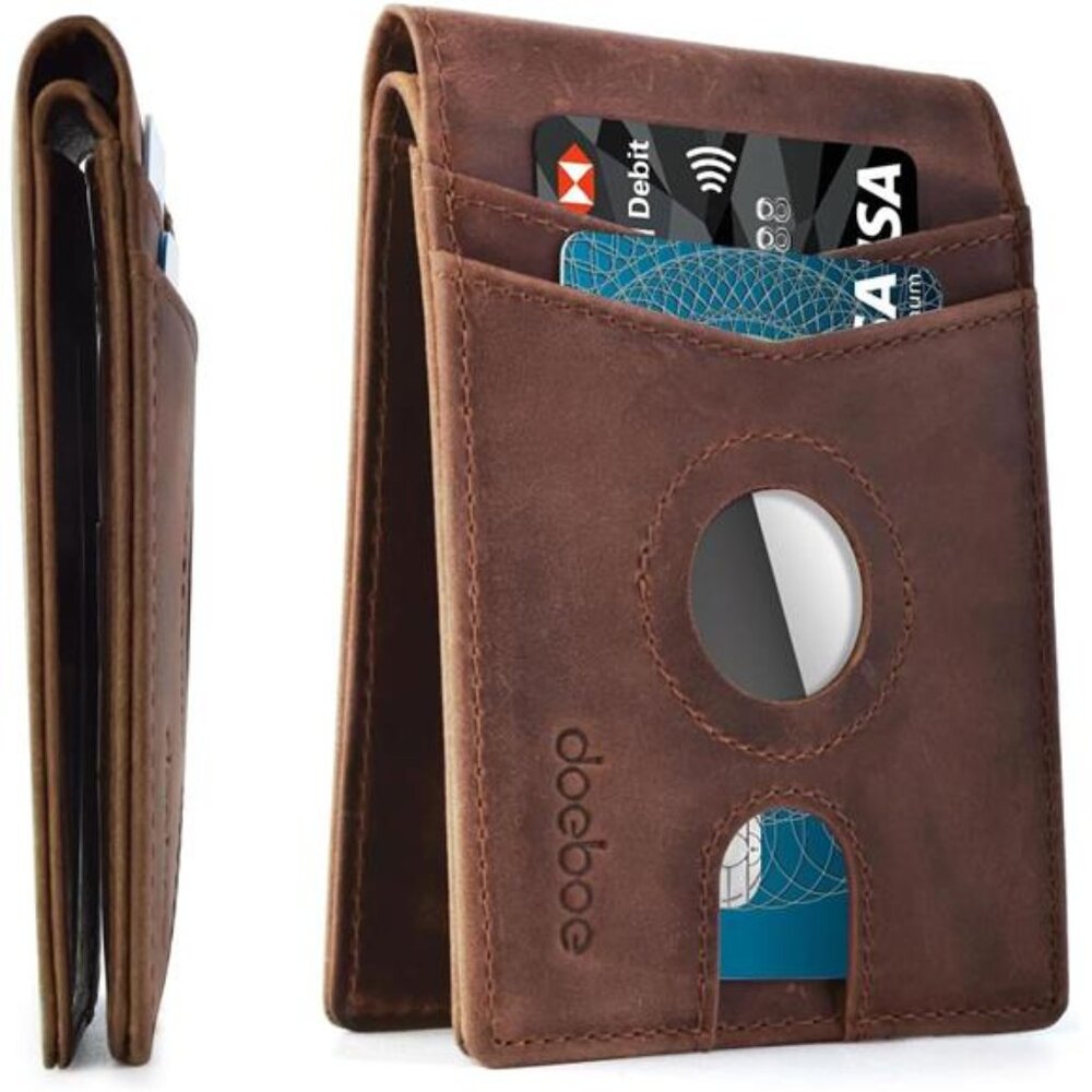 Mens Wallet - AirTag Compatible Bifold Wallet for Men, Slim Leather RFID